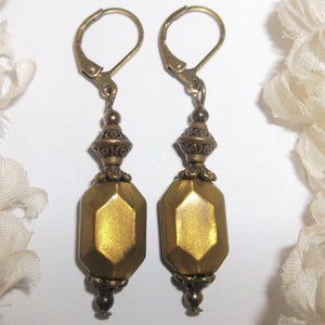 Earrings, Olive Green Earrings, Boho Earrings, Green and Bronze, Earring, 7589